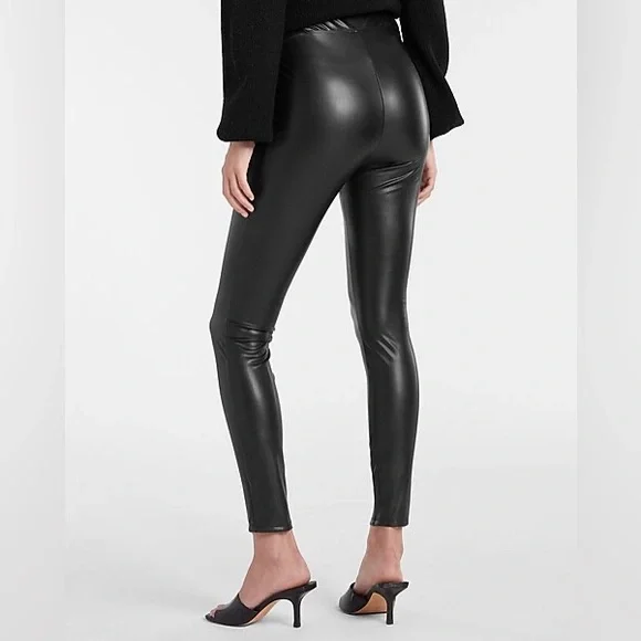 Super High Waisted Faux Leather Front Slit Leggings S/M - Picture 2 of 3